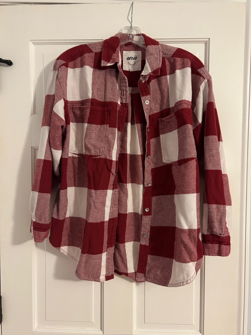 aerie Red & White Buffalo Plaid Shirt Jacket size small, good condition